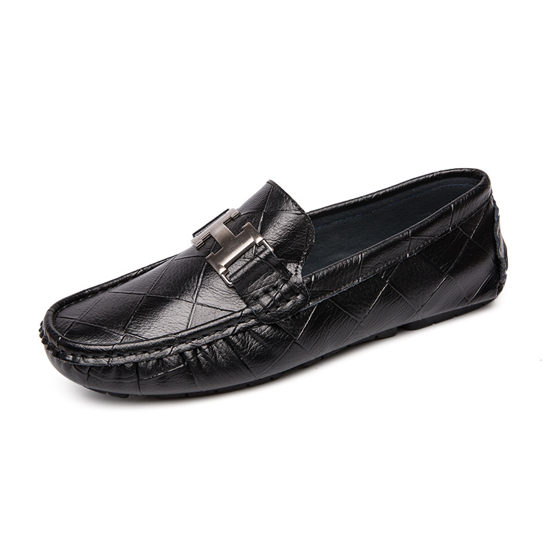 Black leather bean shoes simple set of feet youth formal dress loafers