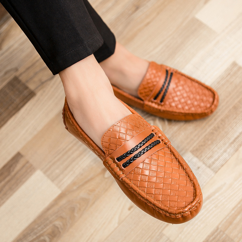 Four seasons genuine leather lazy men's shoes with soft soles