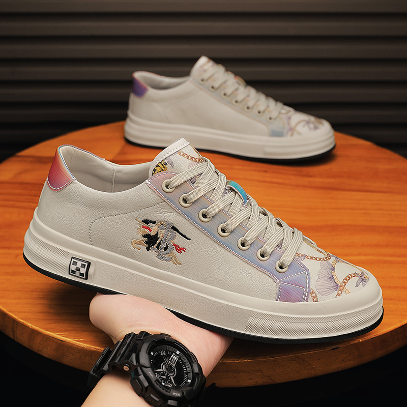 Genuine leather sneakers for all seasons, men's white trendy shoes