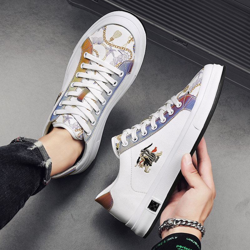 Genuine leather sneakers for all seasons, men's white trendy shoes