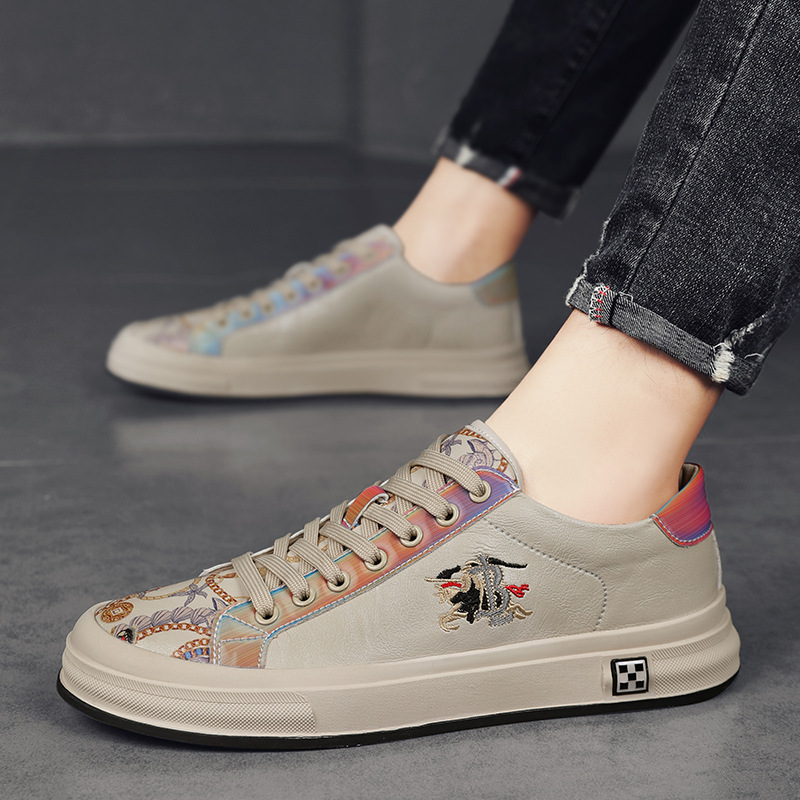 Genuine leather sneakers for all seasons, men's white trendy shoes