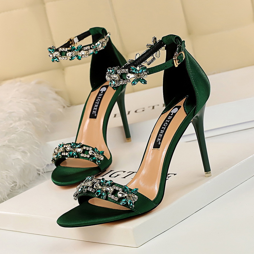 Stiletto high heel satin rhinestone one-strap sandals 49