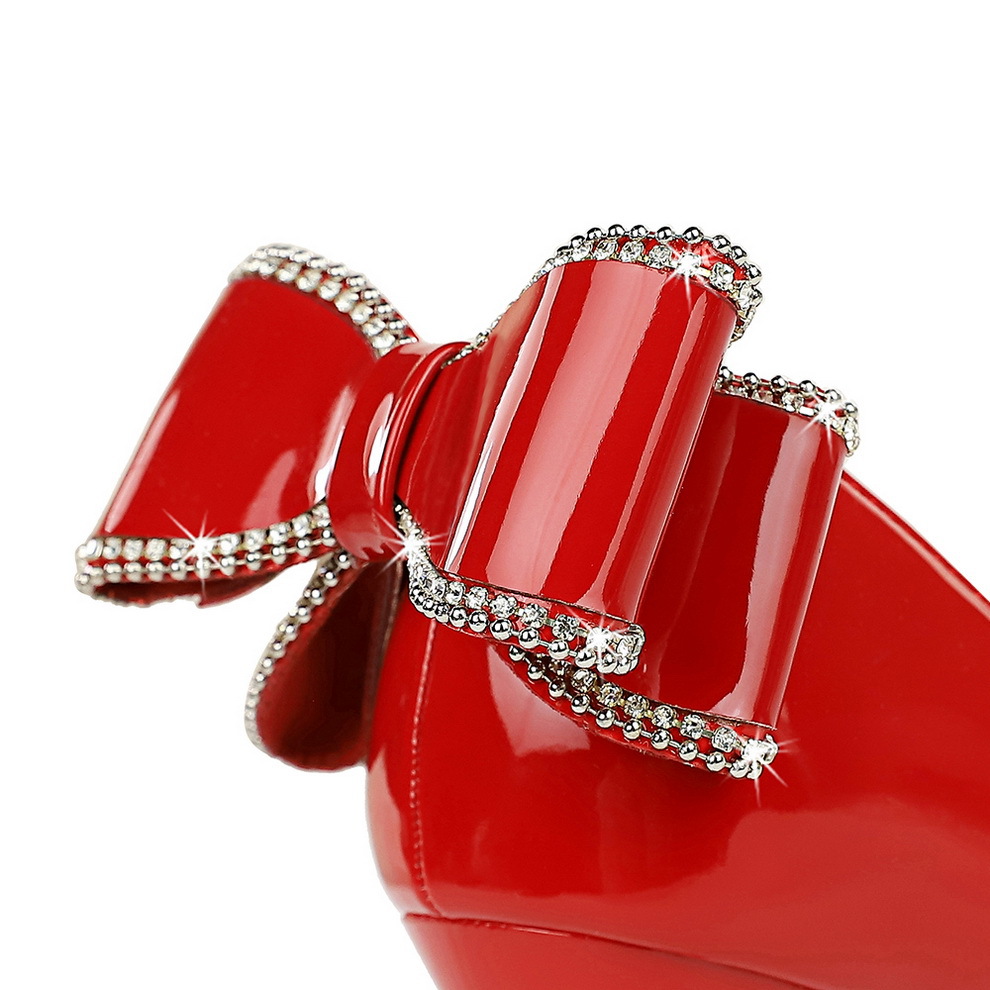 Women's patent leather high heel shoes with bow at the back 24