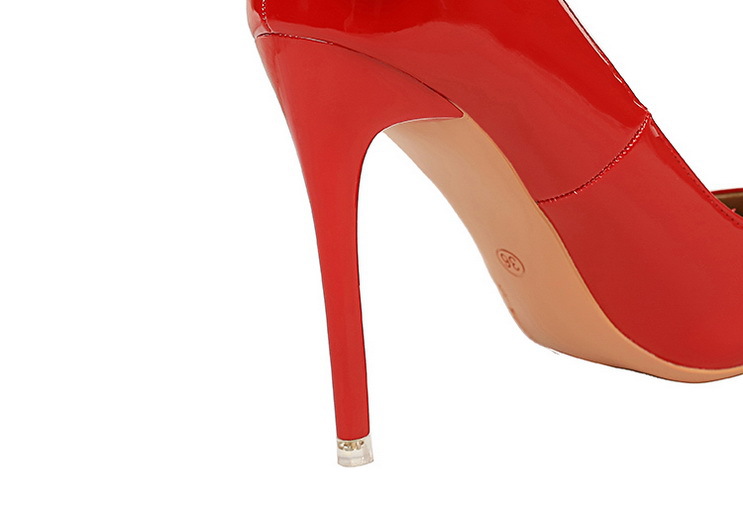 Women's patent leather high heel shoes with bow at the back 24